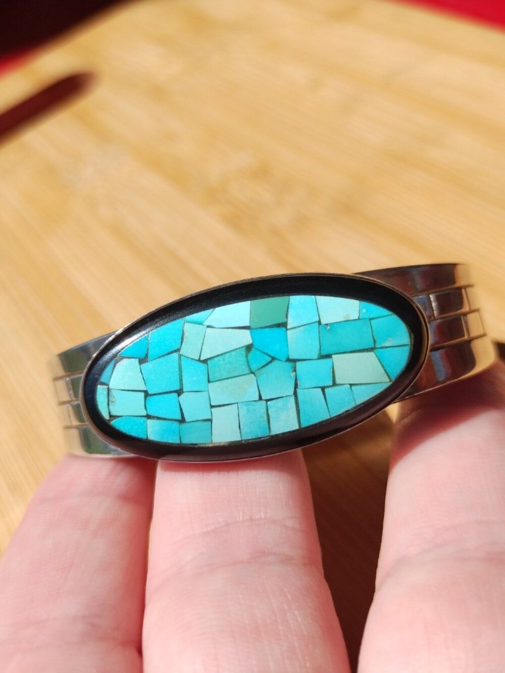 Jay King DTR Turquoise inlay black agate cuff bracelet 925 Sterling Silver - Picture 7 of 9